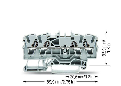 2002-1401 - 4-conductor through terminal block; 2.5 mm²; suitable for Ex e II applications; gray