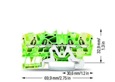 2002-1407 - 4-conductor ground terminal block; 2.5 mm²; suitable for Ex e II applications; green-yellow