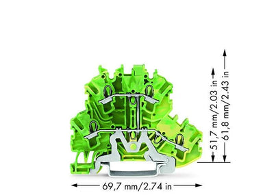 2002-2207 - Double-deck terminal block; 4-conductor ground terminal block; 2.5 mm²; green-yellow