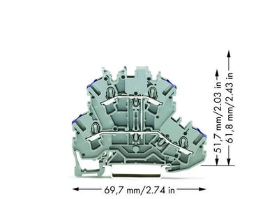 2002-2208 - Double-deck terminal block; 4-conductor through terminal block; gray