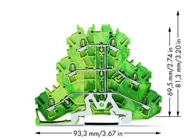 2002-3207 - Triple-deck terminal block; 6-conductor ground terminal block; 2.5 mm²; green-yellow