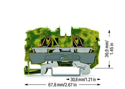 2010-1207 - 2-conductor ground terminal block; 10 mm²; suitable for Ex e II applications; green-yellow