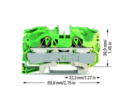 2016-1207 - 2-conductor ground terminal block; 16 mm²; suitable for Ex e II applications; green-yellow