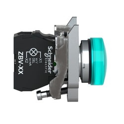 XB4BVM3 - Pilot light, metal, Green, Diameter 22mm, plain lens with integral LED, 230...240 VAC