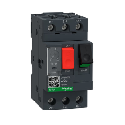 GV2ME08 - Motor circuit breaker, TeSys GV2, 3P, 2.5-4 A, thermal magnetic, screw clamp terminals