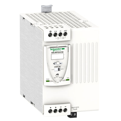 ABL8RPS24100 - Regulated SMPS, 1 or 2-phase, 100..500 V, 24 V, 10 A. The new generation universal power supplies for industrial use