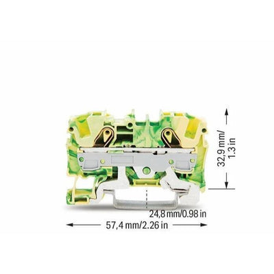 2006-1207 - 2-conductor ground terminal block; 6 mm²; suitable for Ex e II applications; green-yellow